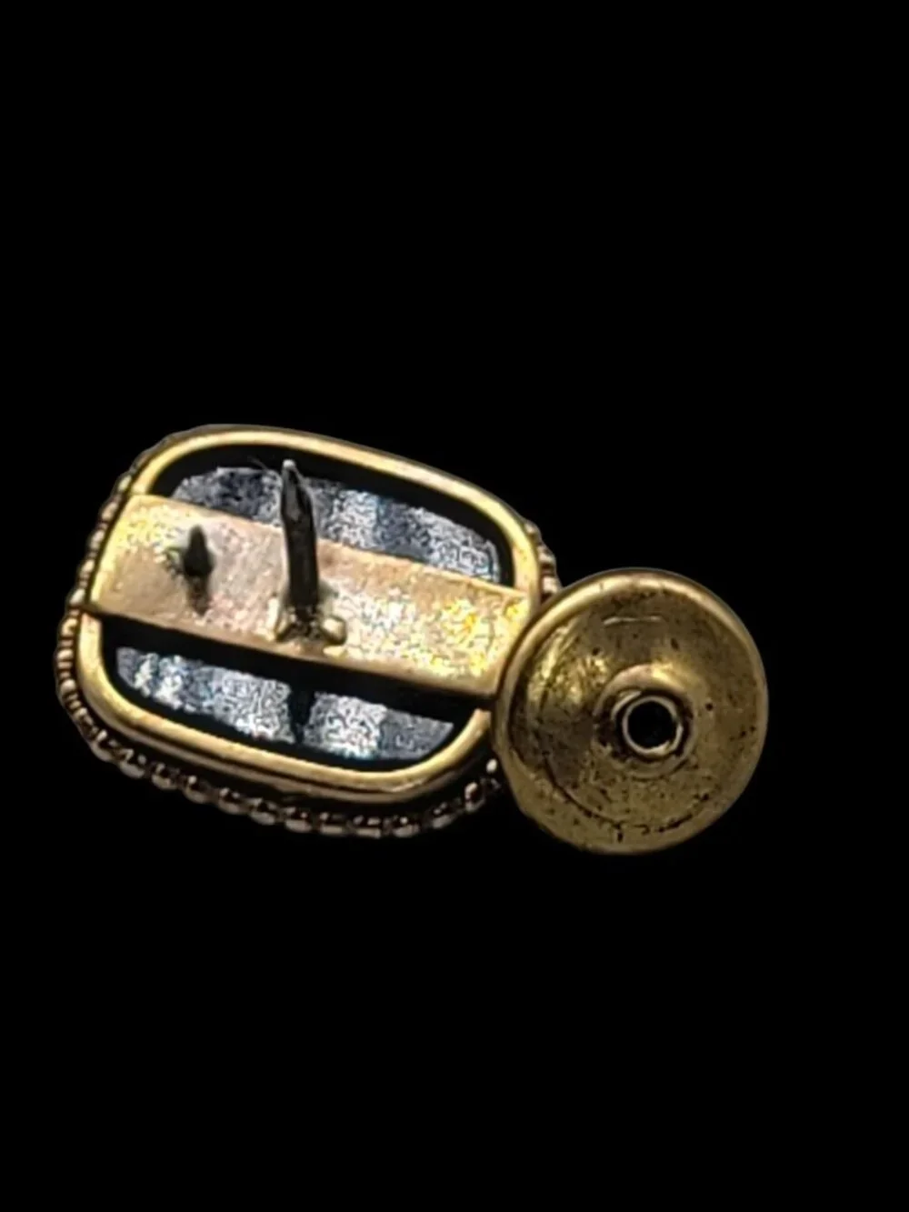 14k Black Onyx Inlay Mens Tie Tack Mine Cut Diamond Antique Early 1900s Art Deco